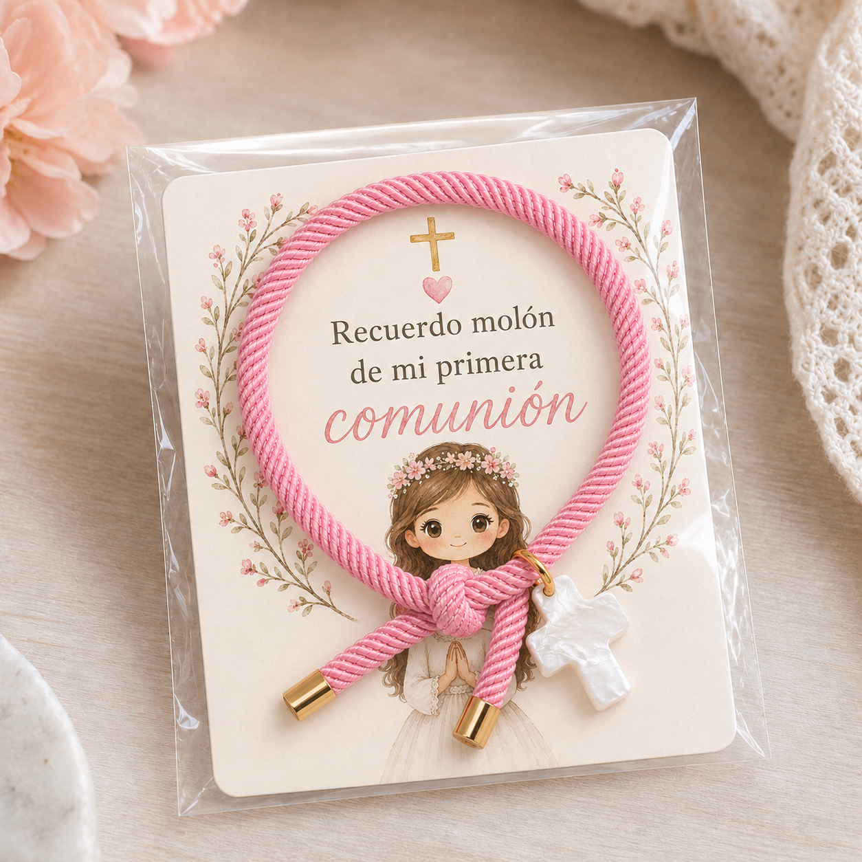 Pulsera de comunión con cruz de nácar niña