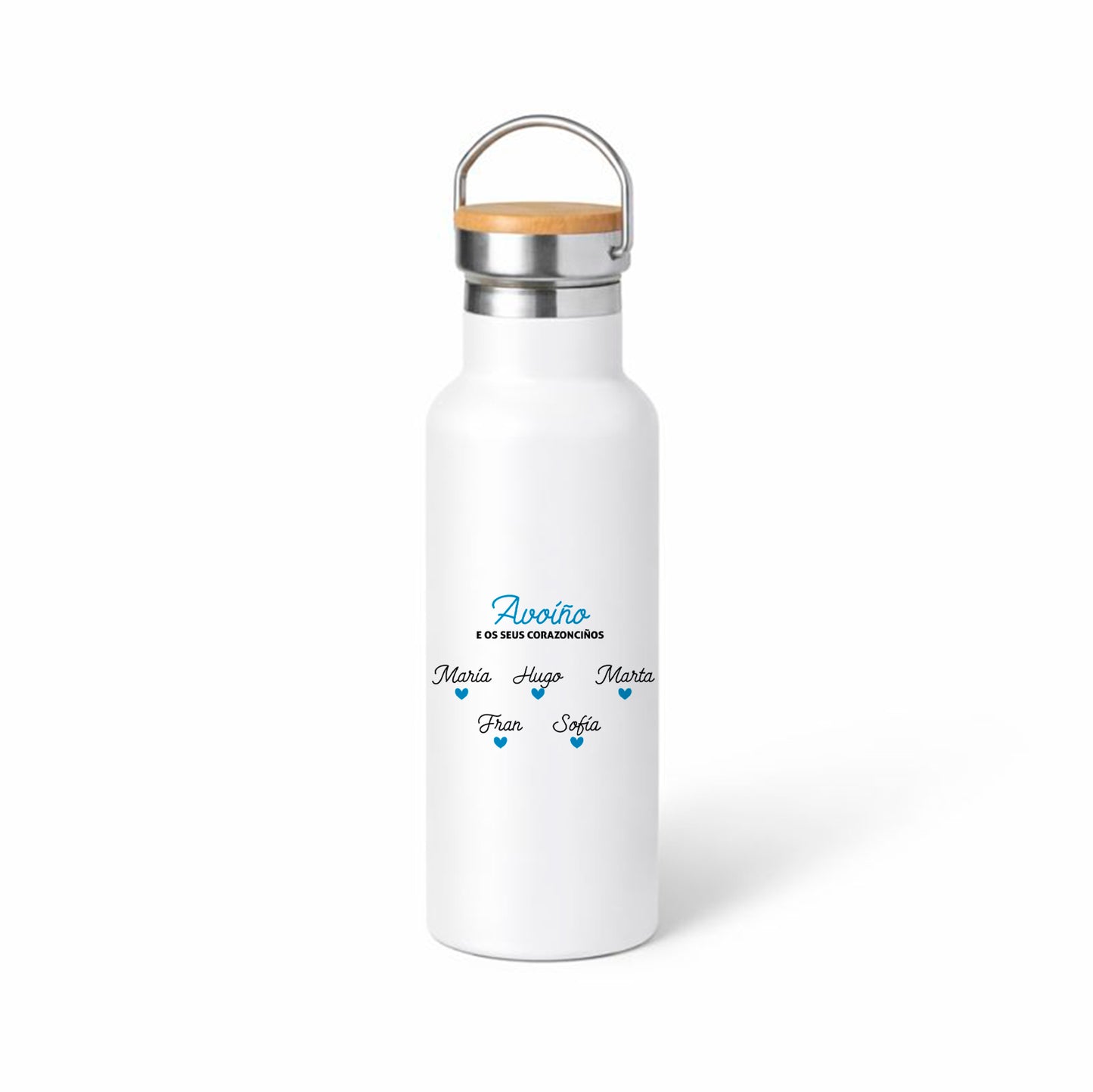 Botella térmica “Avoíño e os seus corazonciños” – diseño en gallego con corazones