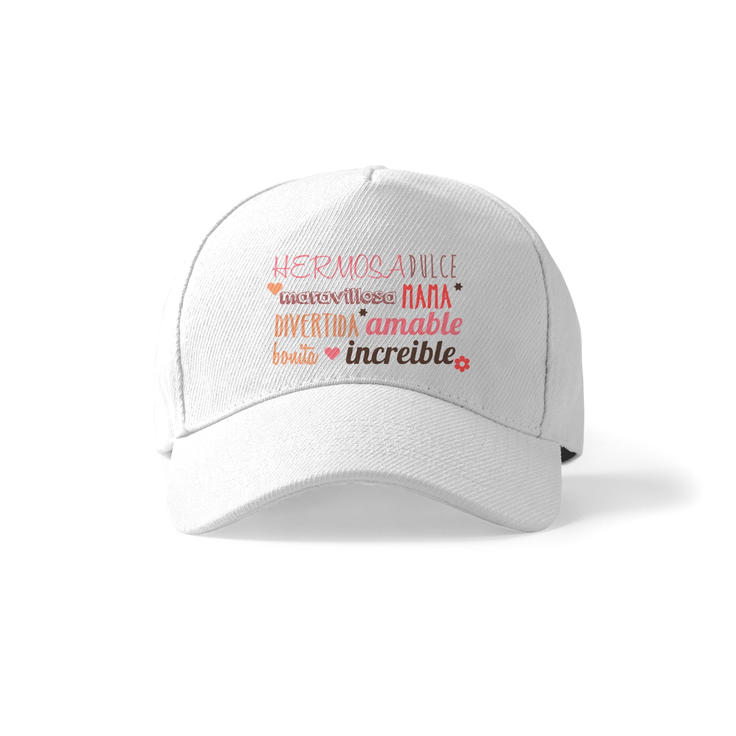 Gorra blanca para mamá con diseño de palabras bonitas