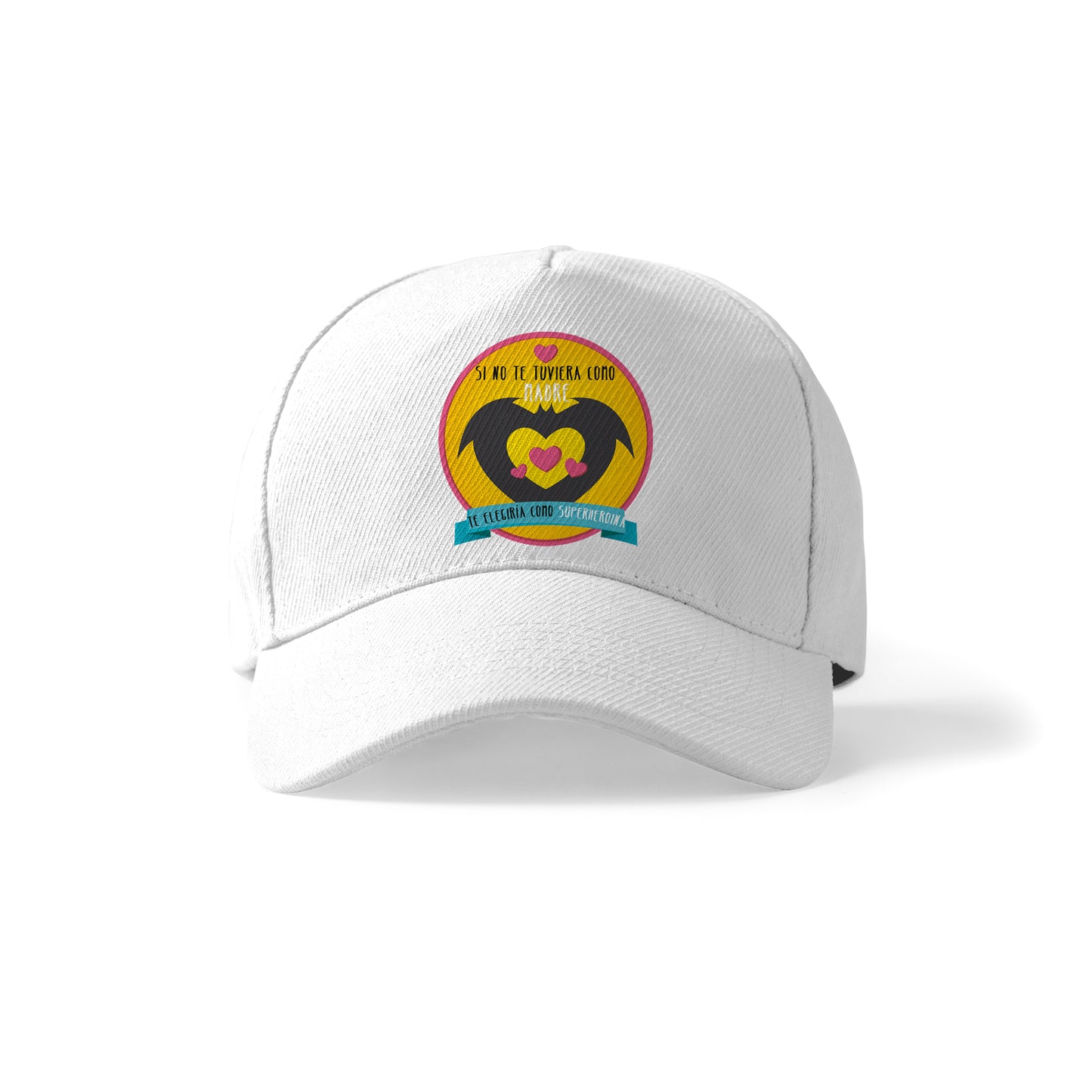 Gorra blanca para mamá con diseño de superheroína y frase original