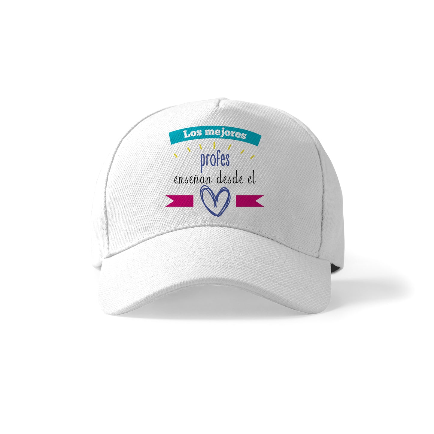 Gorra para profesores con frase “Los mejores profes enseñan desde el corazón”