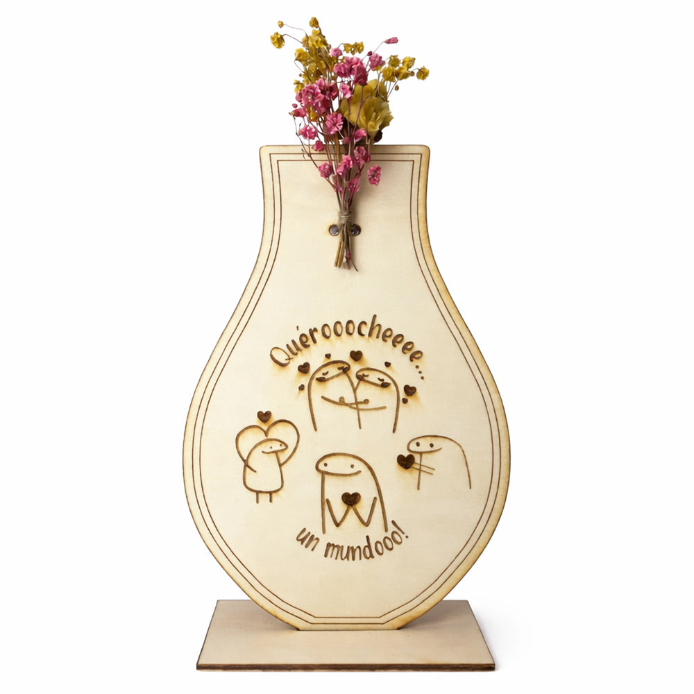 Madera personalizada con forma de florero y flores preservadas