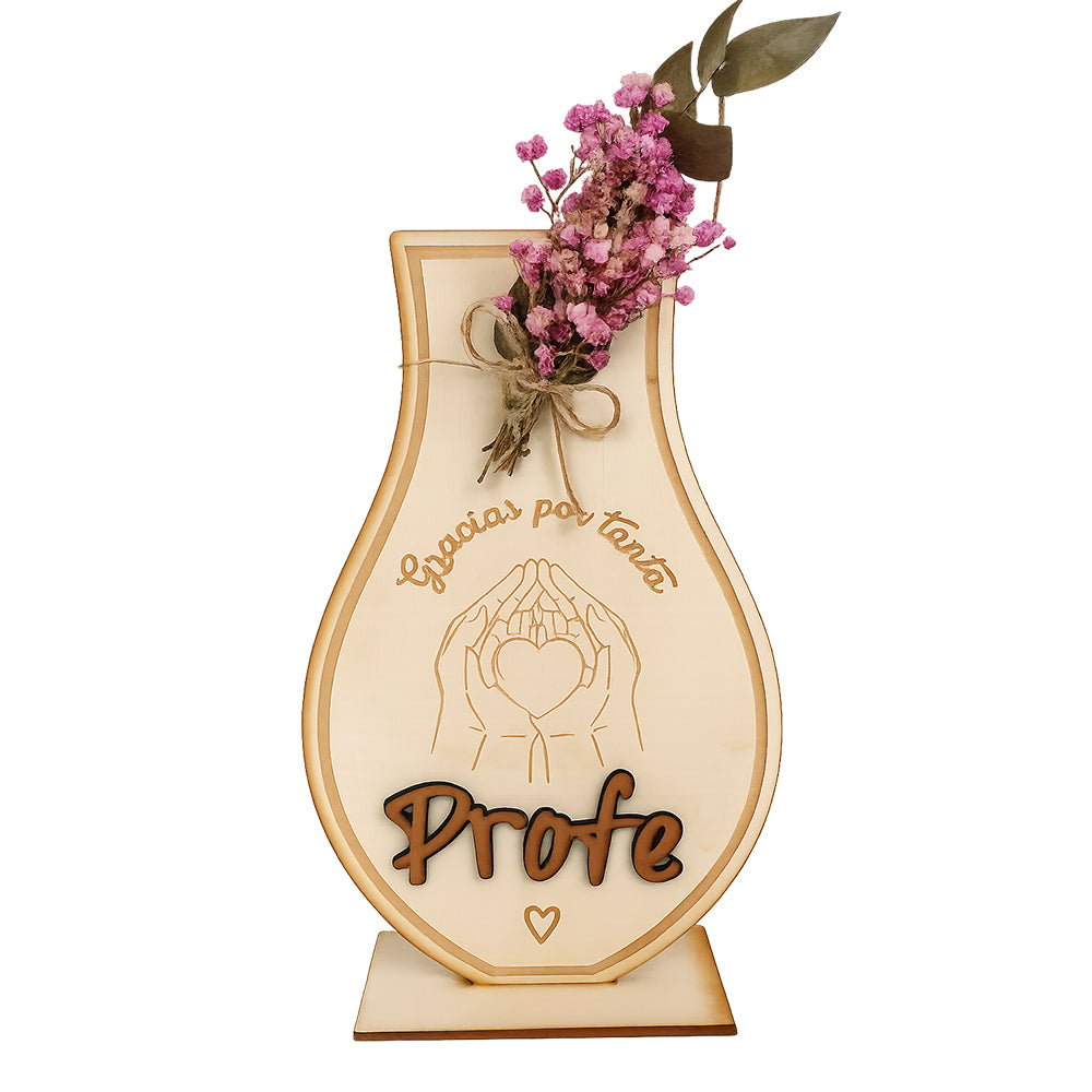Madera personalizada con forma de florero para profe