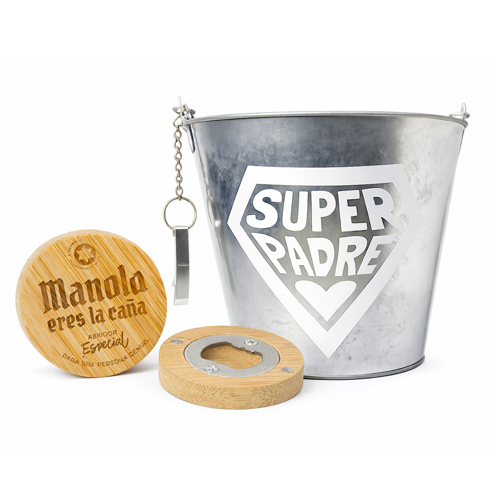 Pack cervecero con cubo y abridor personalizado