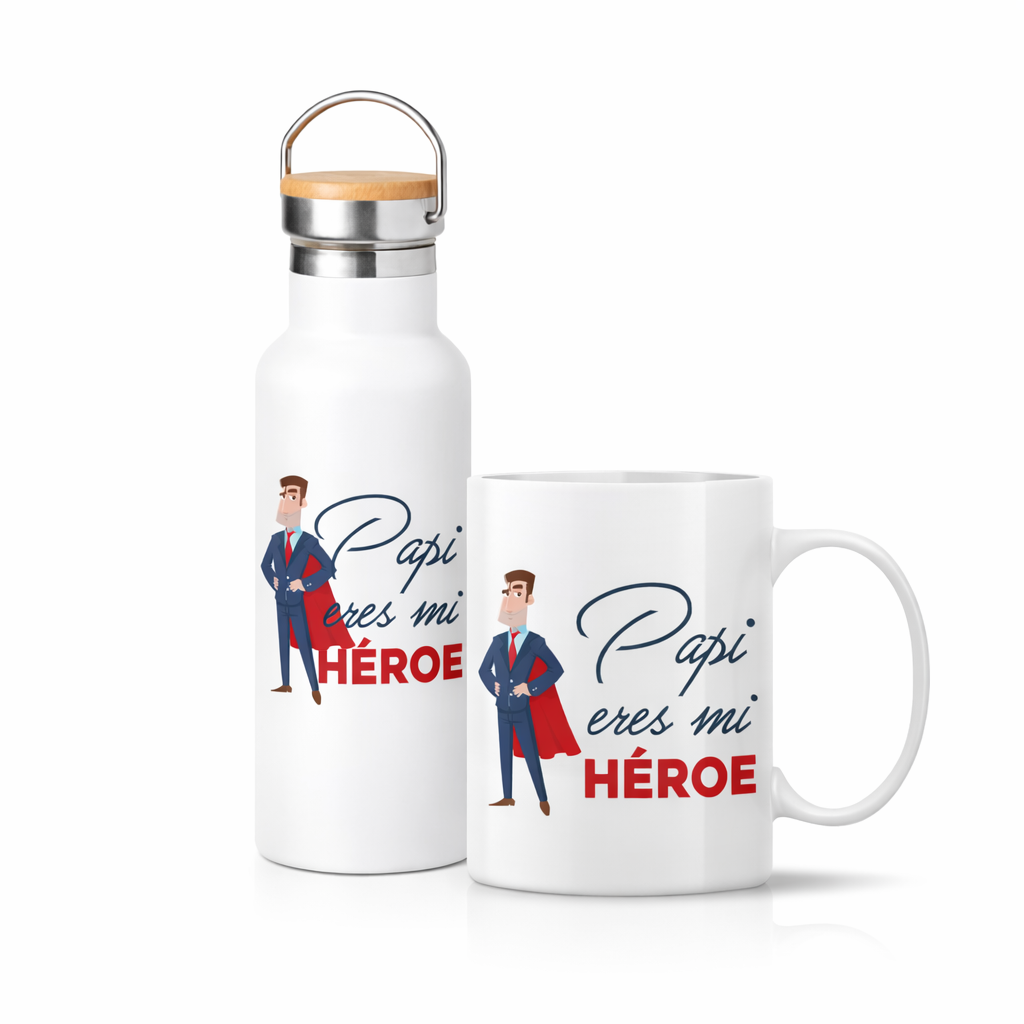 Pack con botella y taza a juego con diseño especial