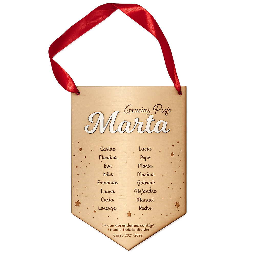 Placa de madera personalizada para profe con nombres