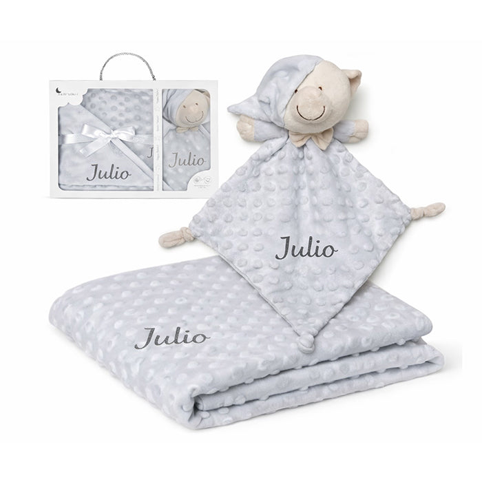 Set de manta y dou dou personalizado para bebé con nombre