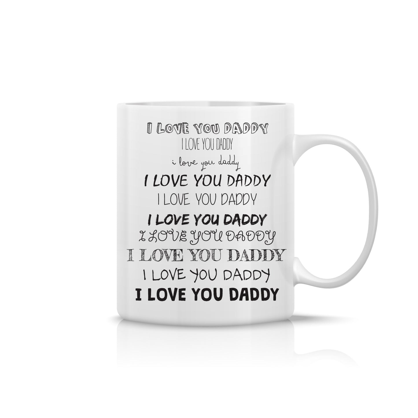 Taza “I Love You Daddy” – Tipografías Minimal en Blanco y Negro