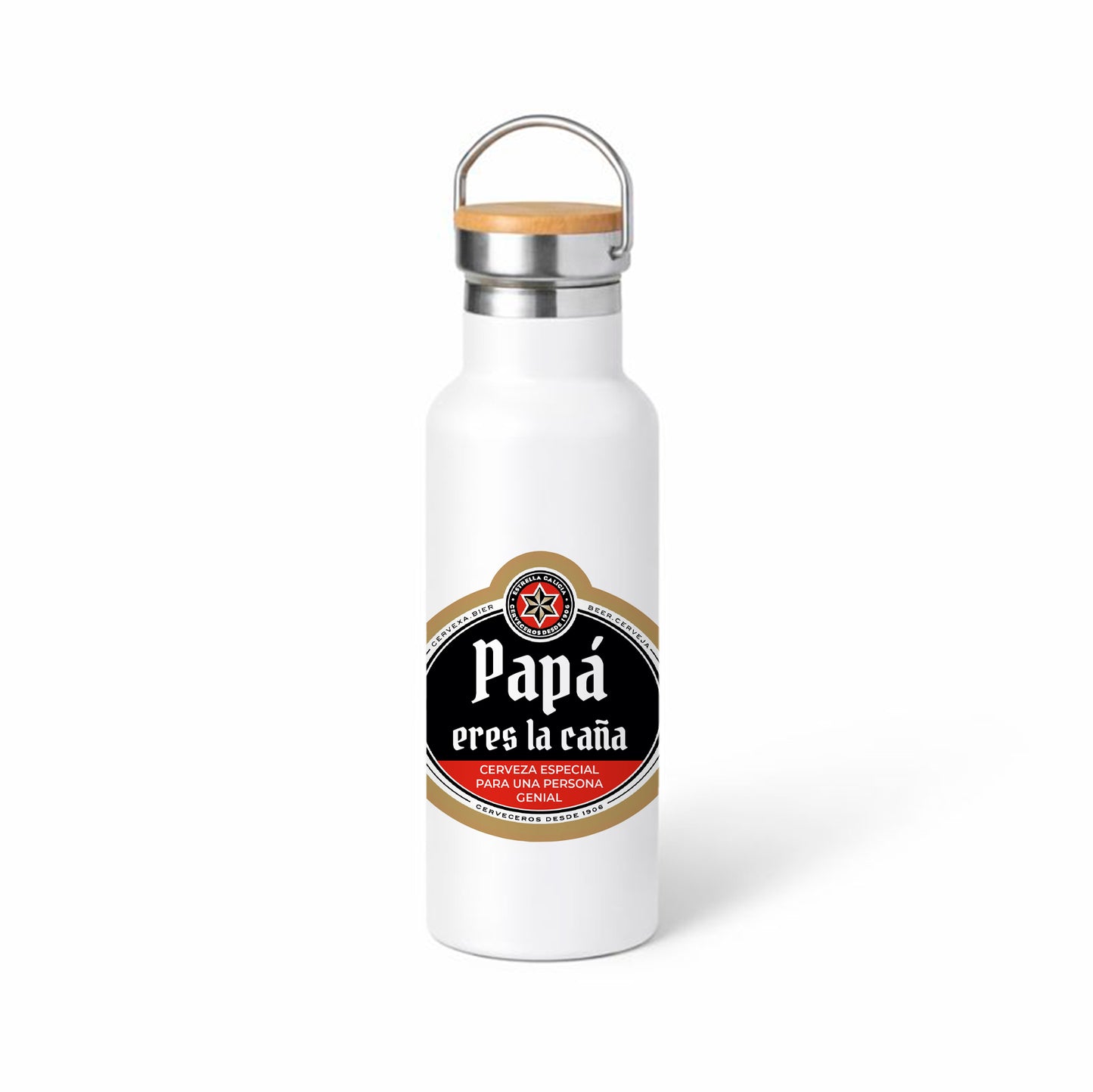 Termo 500 ml para papá “Eres la caña” – Diseño etiqueta de cerveza