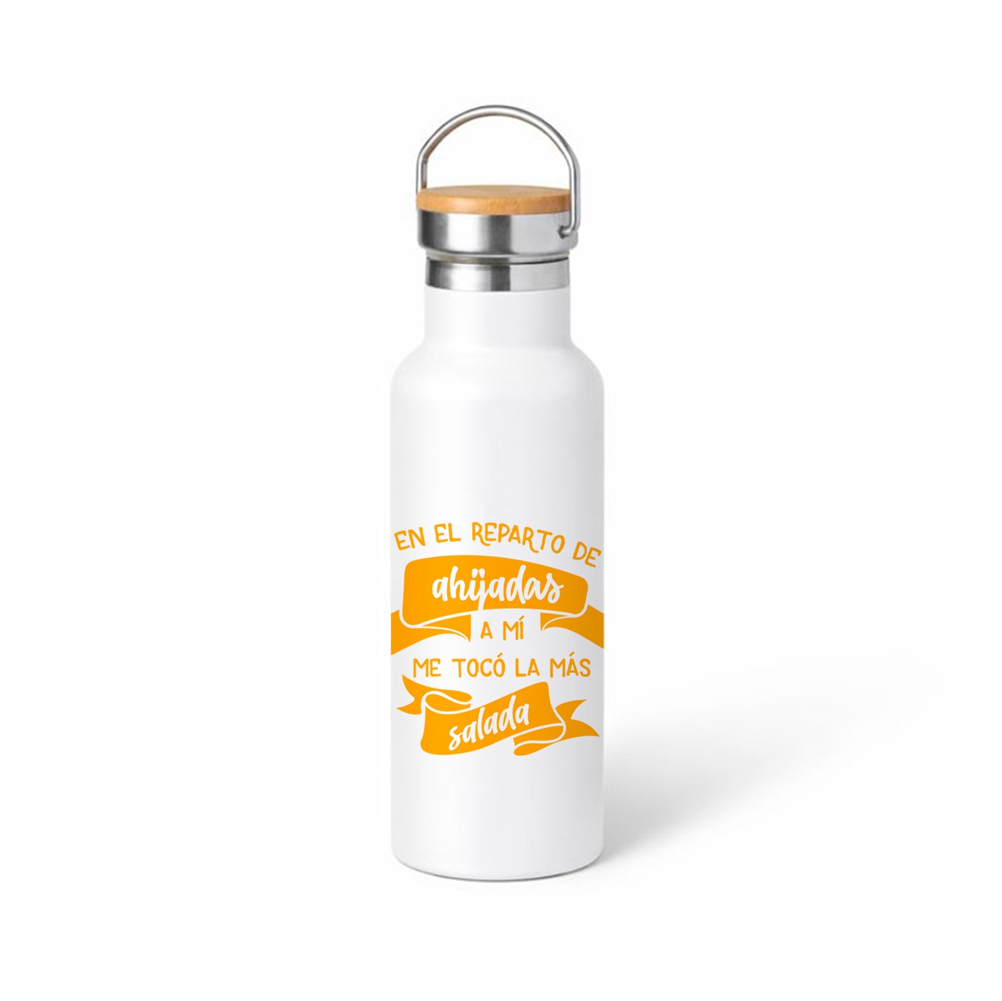 Termo para ahijada “La más salada” – frase divertida (diseño naranja)