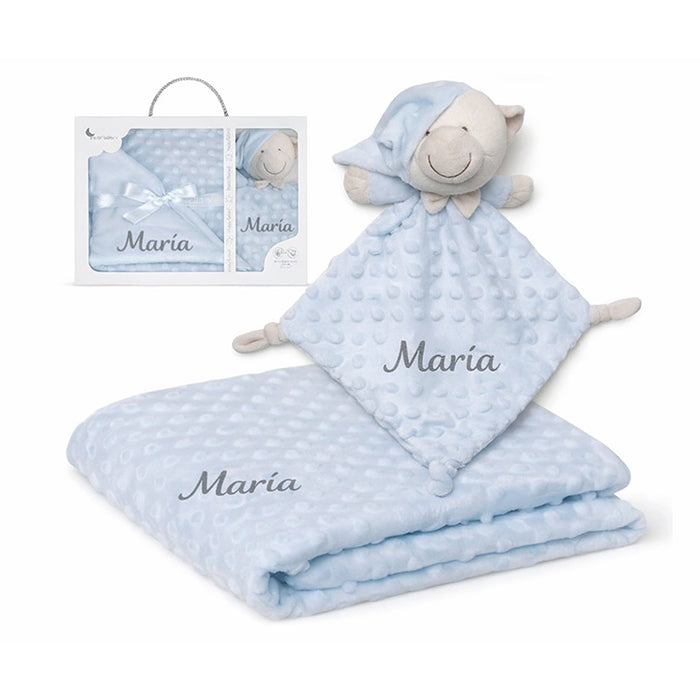 Set de manta y dou dou personalizado para bebé con nombre