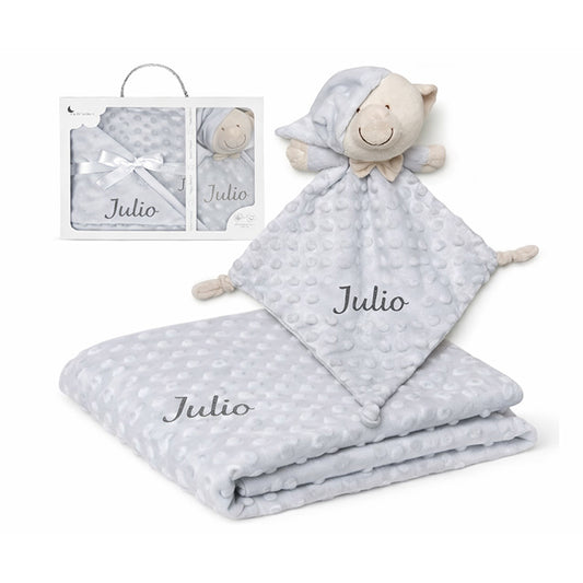 Set de manta y dou dou personalizado para bebé con nombre
