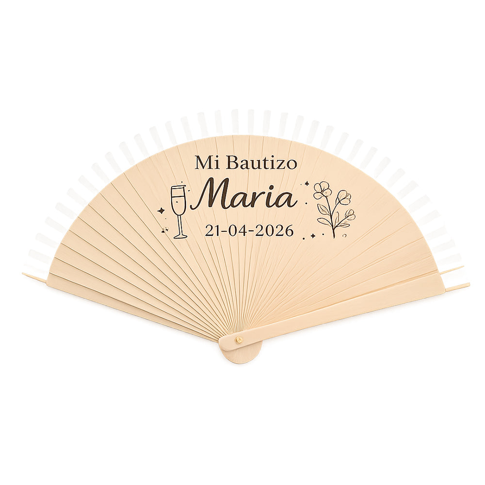 Abanico personalizado para bautizo de madera