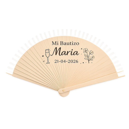 Abanico personalizado para bautizo de madera