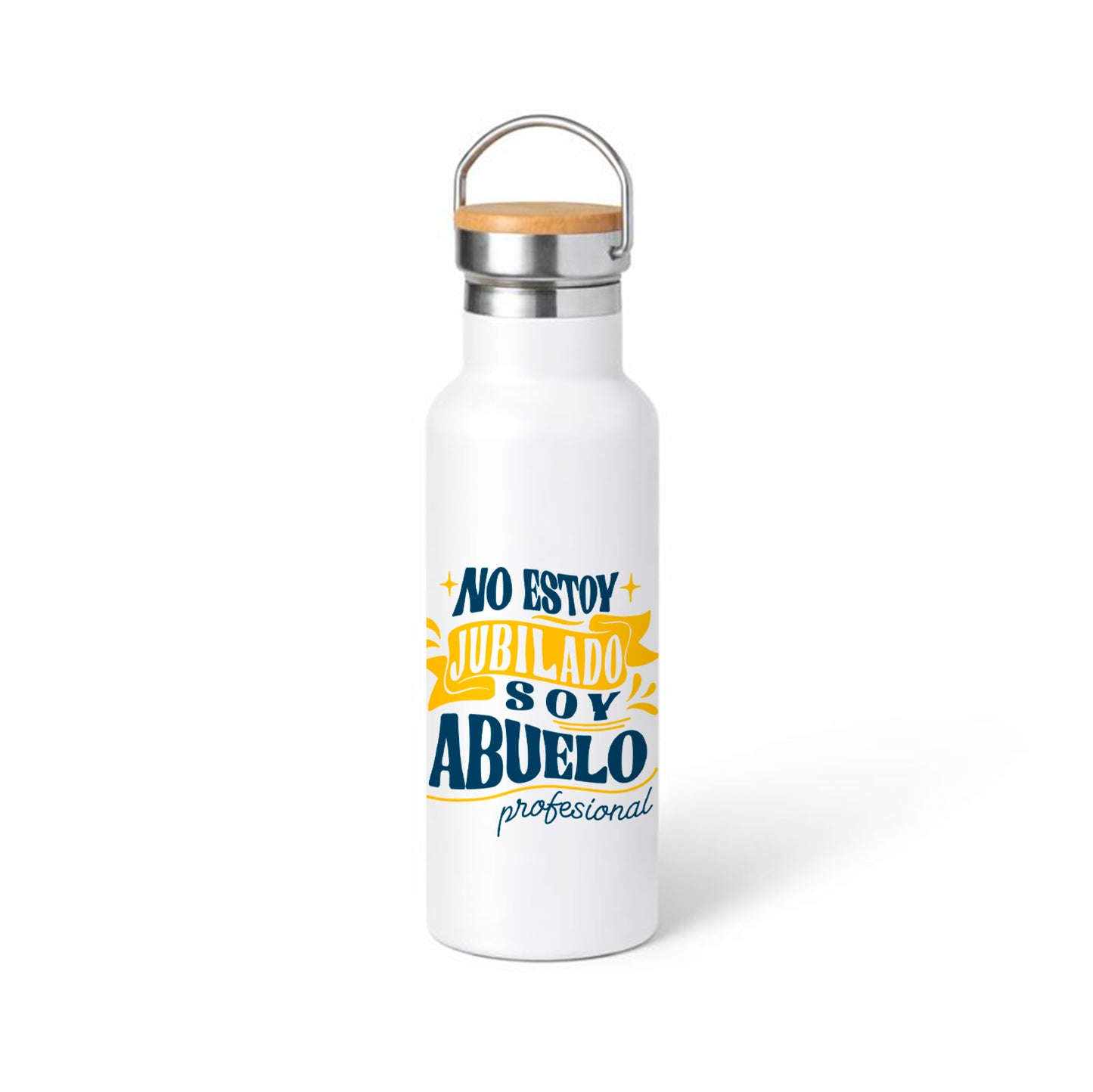 Bidón térmico 500 ml para Abuelo “No estoy jubilado, soy abuelo profesional” – Acero inox + bambú