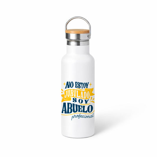 Bidón térmico 500 ml para Abuelo “No estoy jubilado, soy abuelo profesional” – Acero inox + bambú
