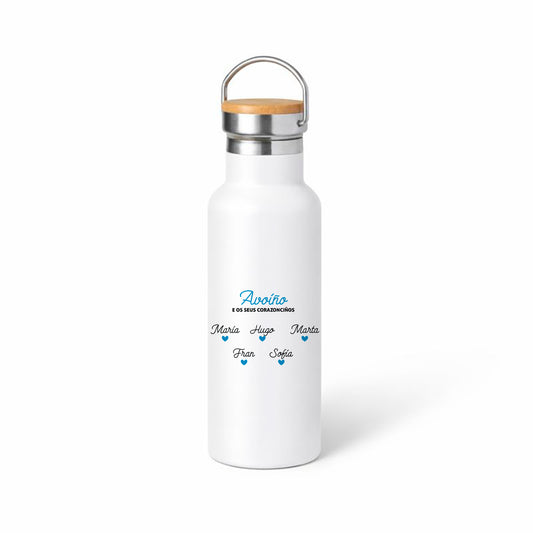 Botella térmica “Avoíño e os seus corazonciños” – diseño en gallego con corazones