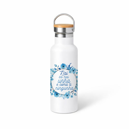 Botella termo 500 ml para nai “Nai só hai unha” – Diseño floral azul