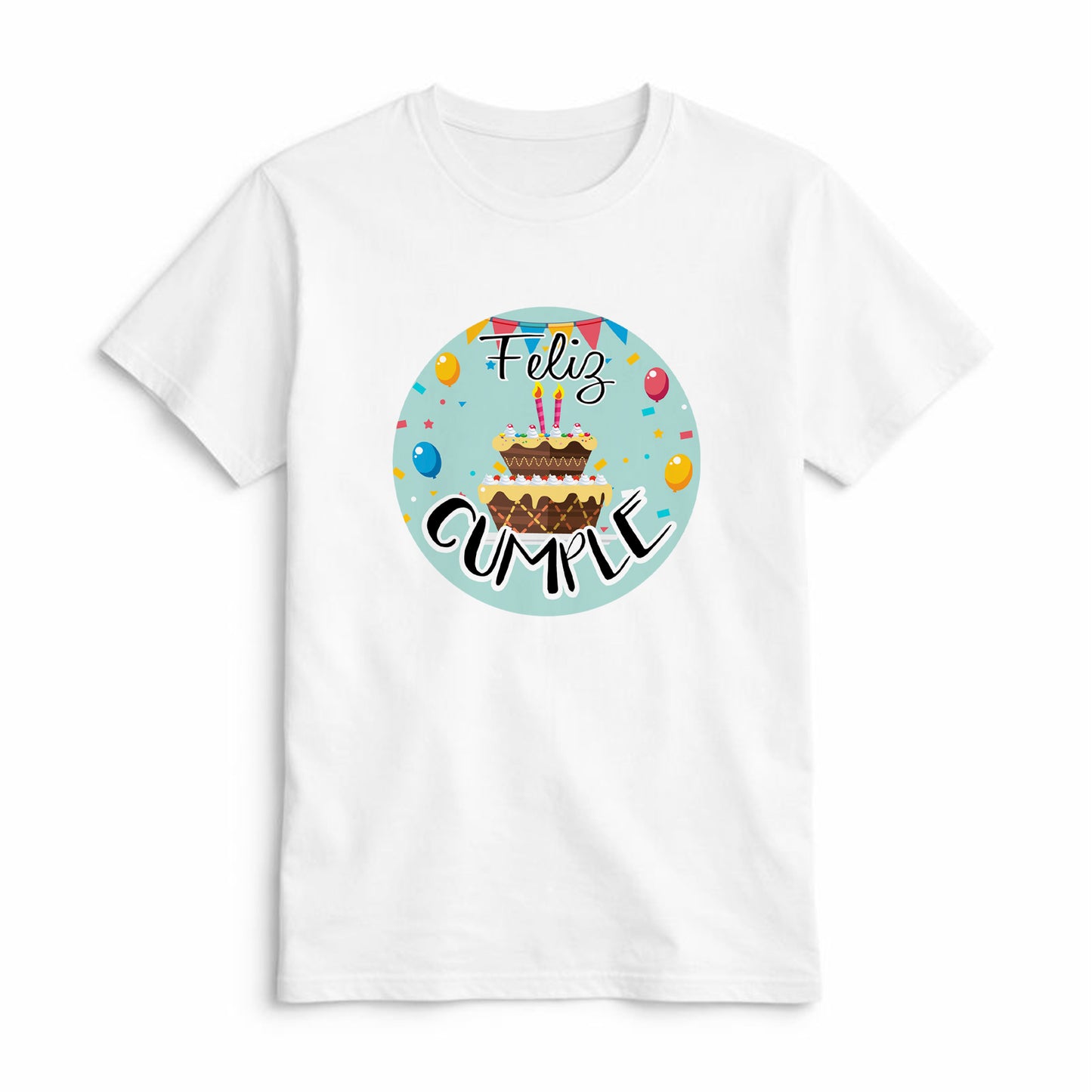 Camiseta Feliz Cumple con Tarta y Globos