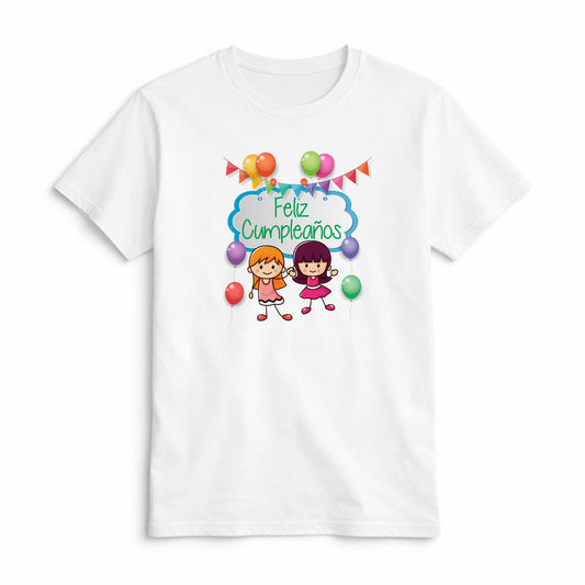 Camiseta Feliz Cumpleaños con Niñas y Globos