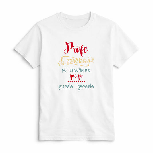 Camiseta Profe Gracias por Enseñarme que Yo Puedo Hacerlo Roja