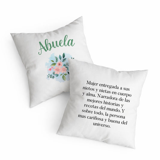 Cojín de doble cara para abuela con flores y dedicatoria especial