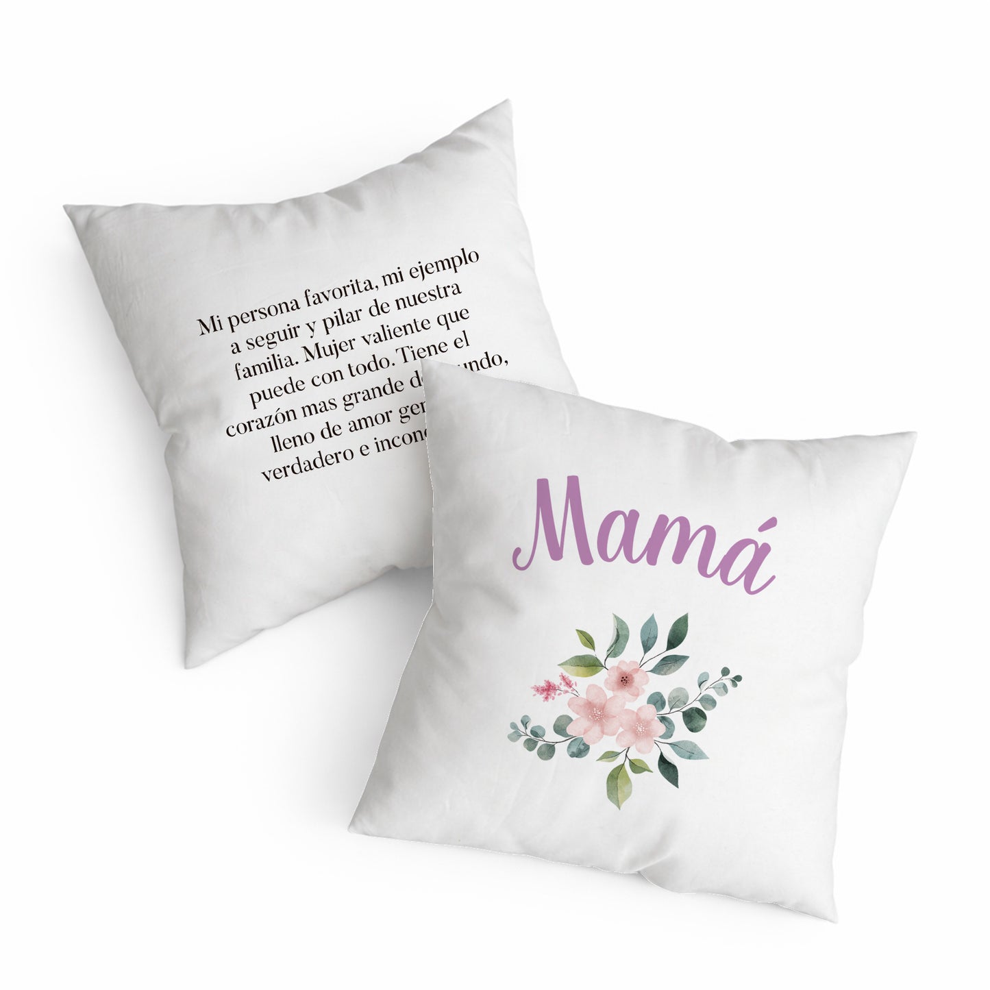 Cojín de doble cara para mamá con flores y dedicatoria especial