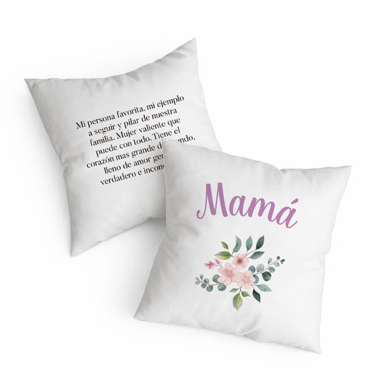 Cojín de doble cara para mamá con flores y dedicatoria especial