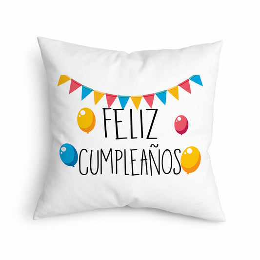 Cojín Feliz Cumpleaños con Globos y Guirnalda