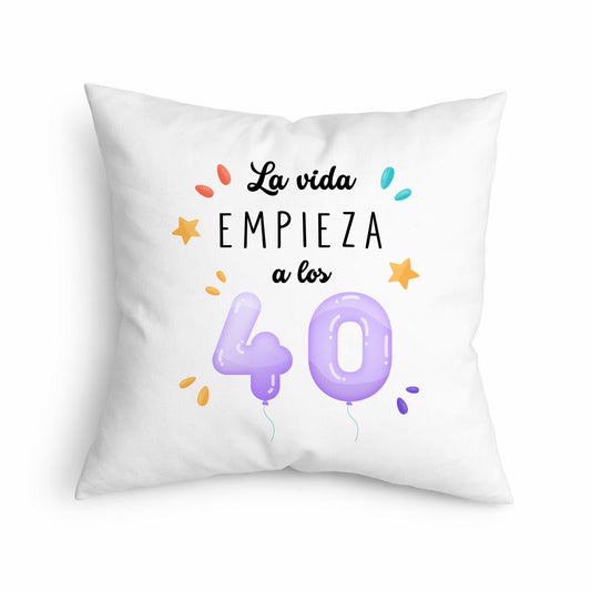 Cojín La Vida Empieza a los 40 con Diseño Festivo