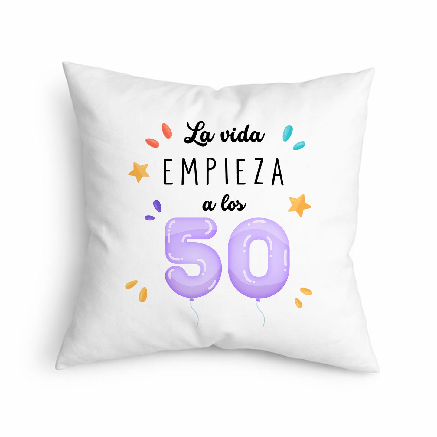 Cojín La Vida Empieza a los 50 con Globos