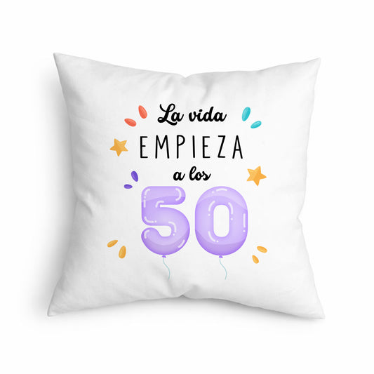 Cojín La Vida Empieza a los 50 con Globos