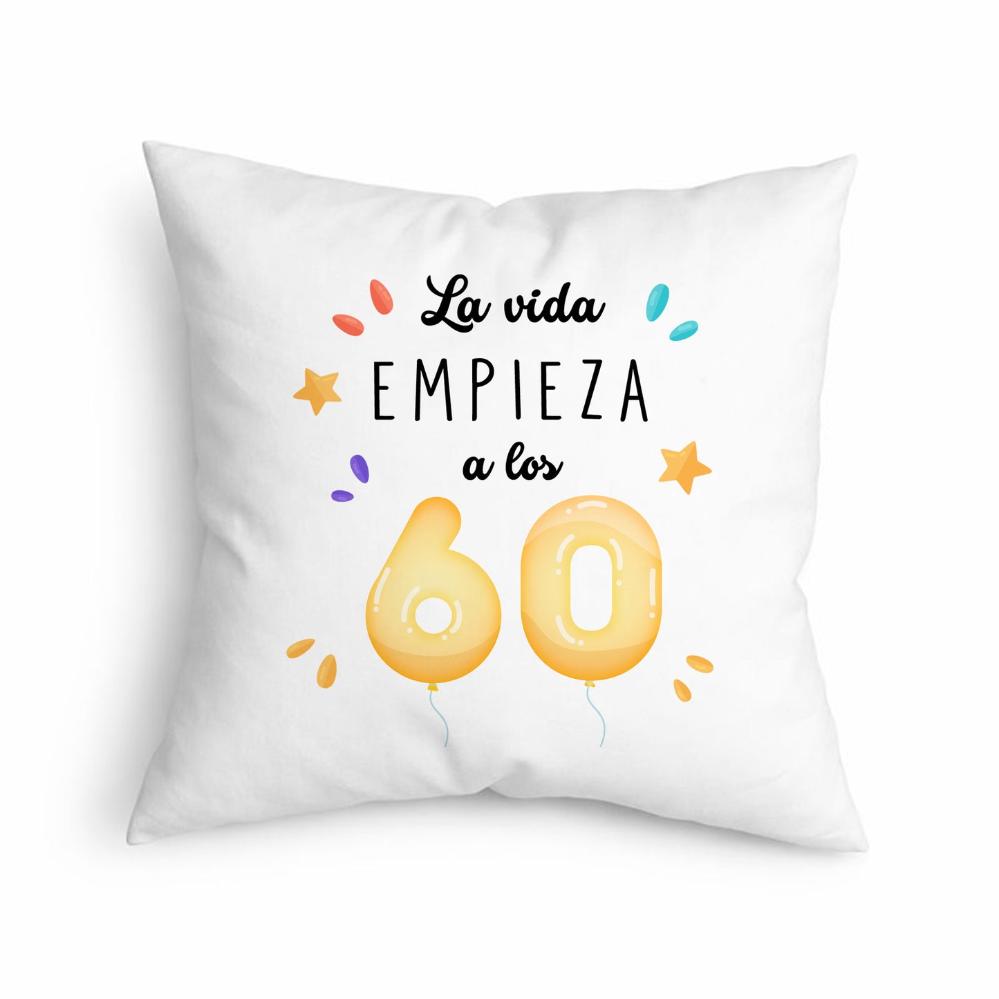 Cojín La Vida Empieza a los 60 con Diseño Festivo