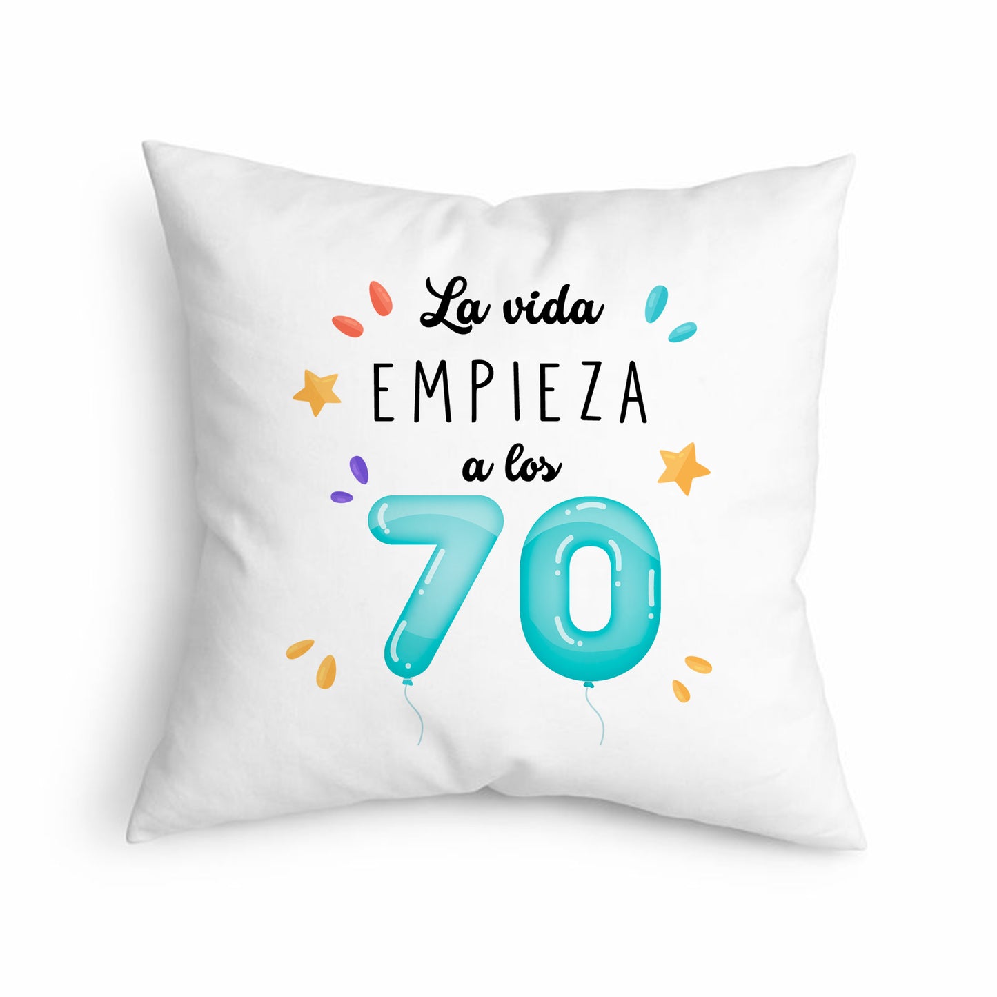 Cojín La Vida Empieza a los 70 con Globos Decorativos