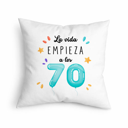Cojín La Vida Empieza a los 70 con Globos Decorativos