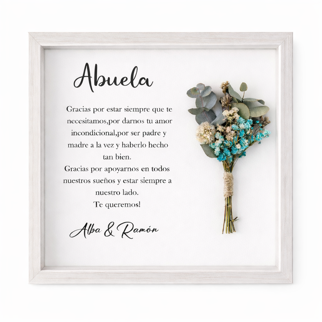 Cuadro personalizado para abuela con ramo de flores conservadas