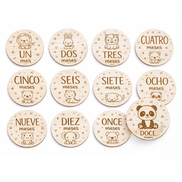 Discos cumple mes de madera para bebé con animales