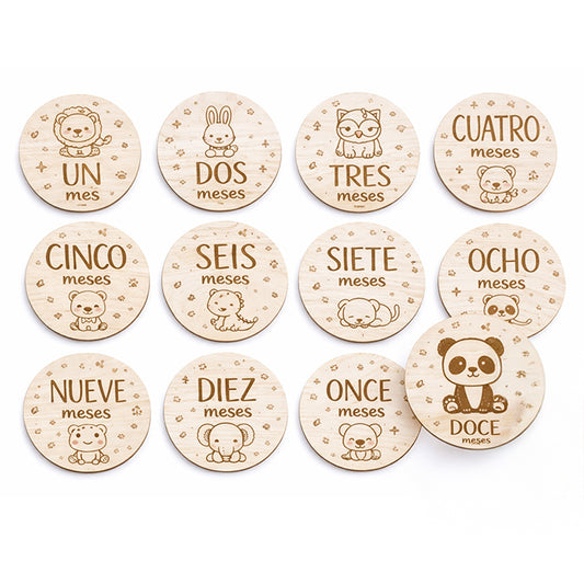 Discos cumple mes de madera para bebé con animales