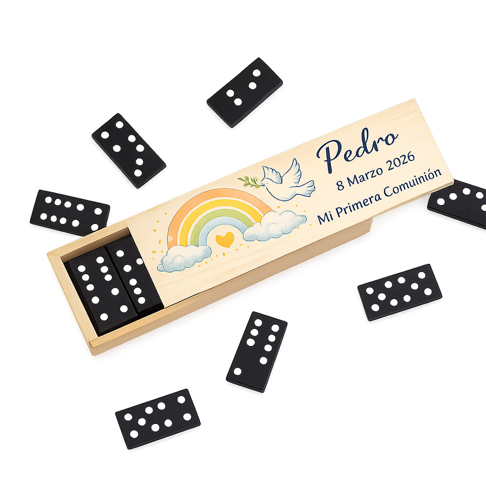Dominó personalizado comunión en caja de madera con nombre