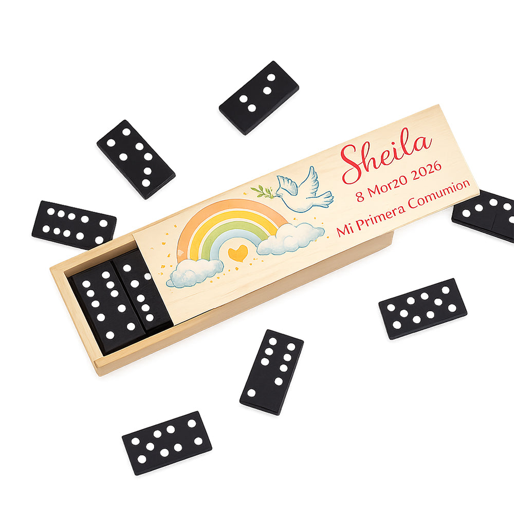 Dominó personalizado comunión en caja de madera con nombre