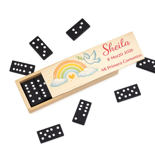 Dominó personalizado comunión en caja de madera con nombre