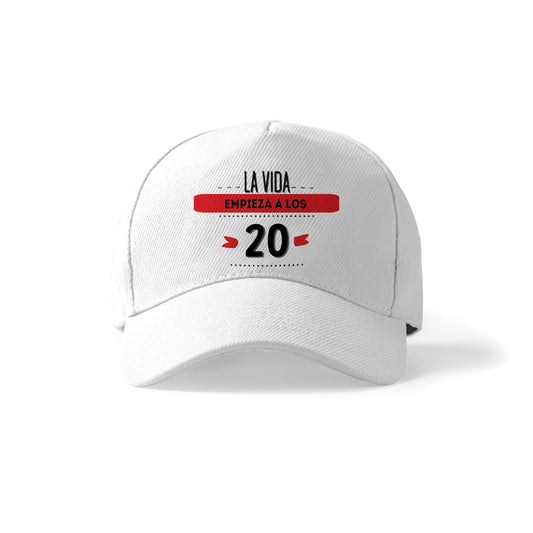 Gorra de 20 cumpleaños con frase “La vida empieza a los 20”