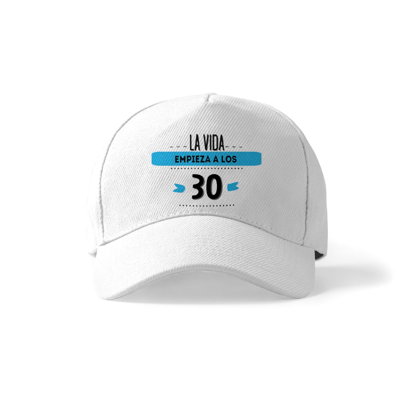 Gorra de 30 cumpleaños con frase “La vida empieza a los 30” azul