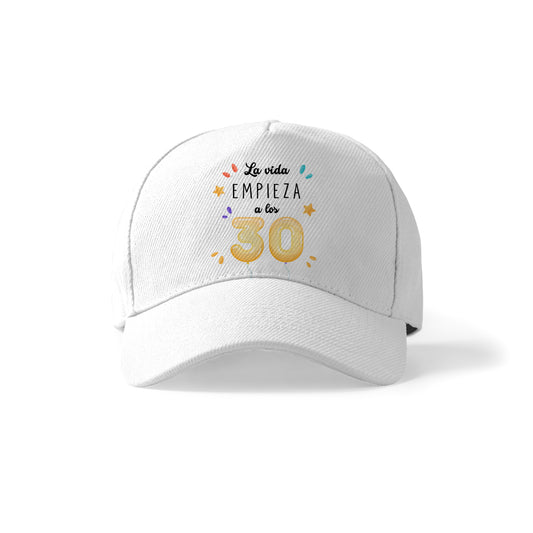 Gorra de 30 cumpleaños con frase “La vida empieza a los 30”