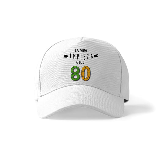Gorra de 80 cumpleaños con frase “La vida empieza a los 80”