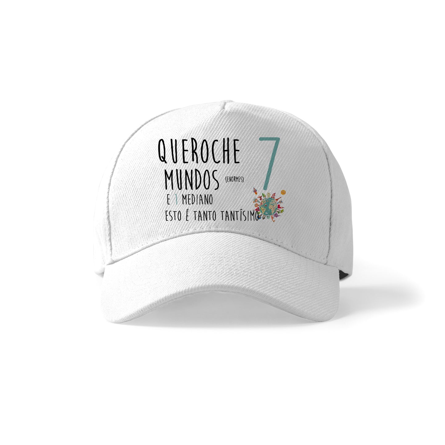 Gorra con frase en gallego “Quéroche mundos”