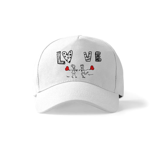 Gorra con diseño LOVE y pareja enamorada
