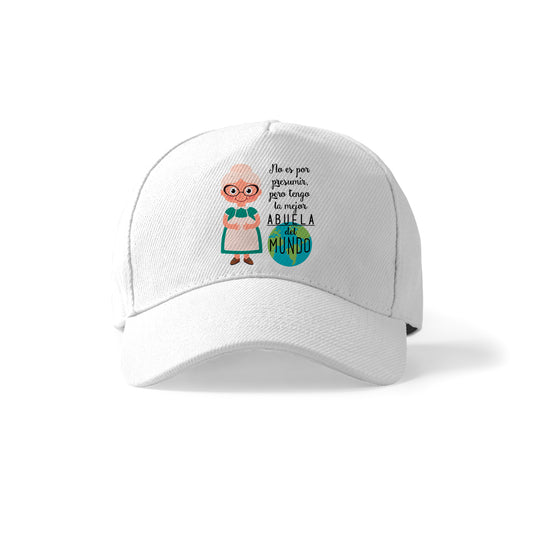 Gorra blanca para abuela con frase divertida “Tengo la mejor abuela del mundo”