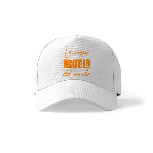 Gorra para abuela con tipografía naranja “La mejor abuela del mundo”