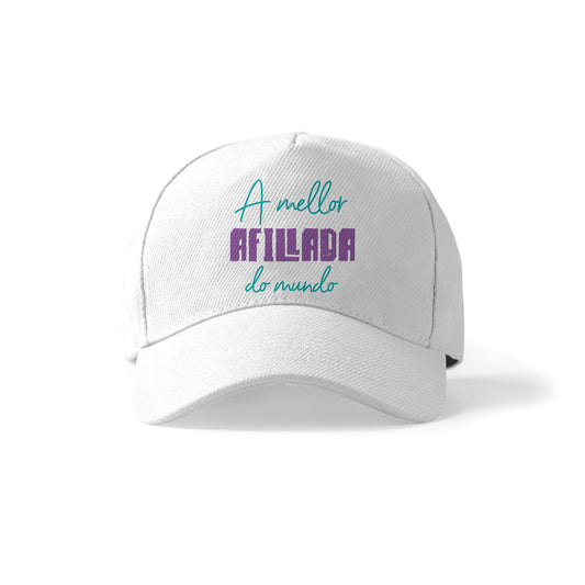 Gorra para afillada con frase en gallego “A mellor afillada do mundo”